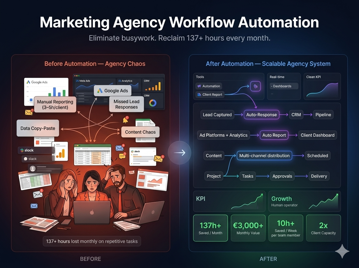 Marketing Agency Workflow Automation: Save 137+ Hours Monthly